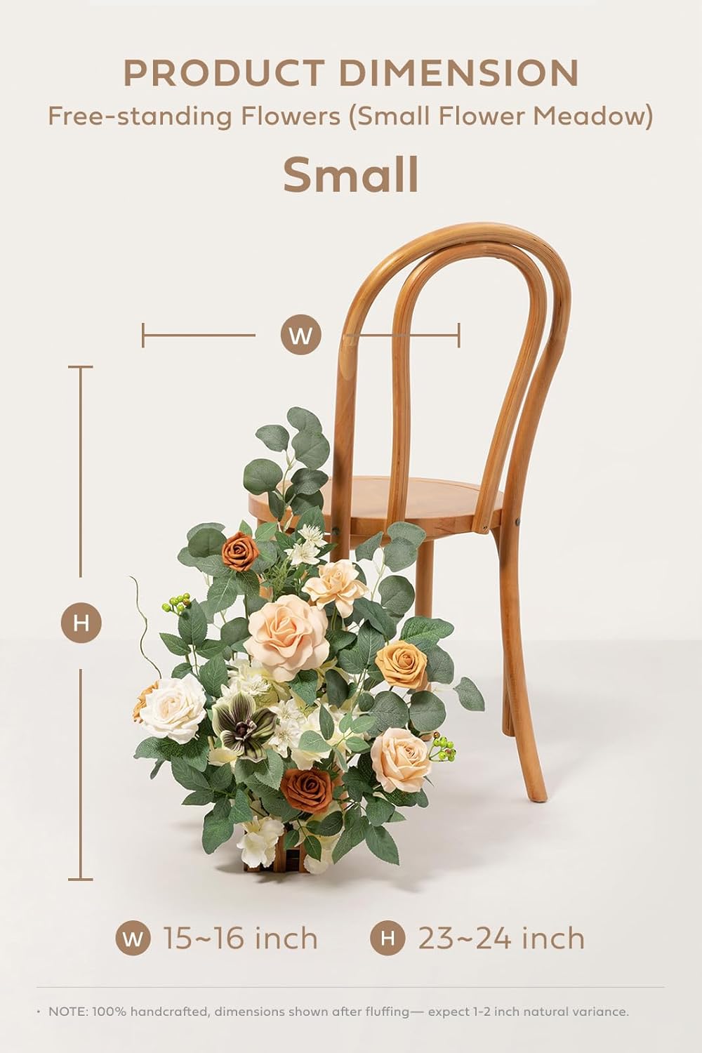 Ling's moment 17.5" Tall Standing Artificial Flowers Arrangements 2 pcs Wedding Aisle Runner Chair Decorations Apricot & Soft Peach Centerpieces for Ceremony Reception Rose Floral Party Outdoor