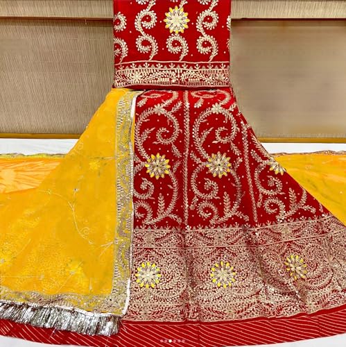 Image of Heavy Embroidery Work Semi Stitched Shimmer Silk Rajputi Poshak For Women Rajasthani Lehenga Choli