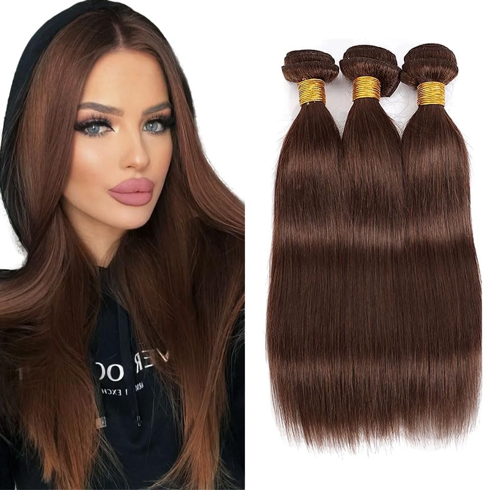 20 22 24 Inch Color #4 Bundle Chocolate Brown Straight Human Hair Bundles Raivide Dark Brown Bundle Color #4 Straight Bundles Human Hair Weave