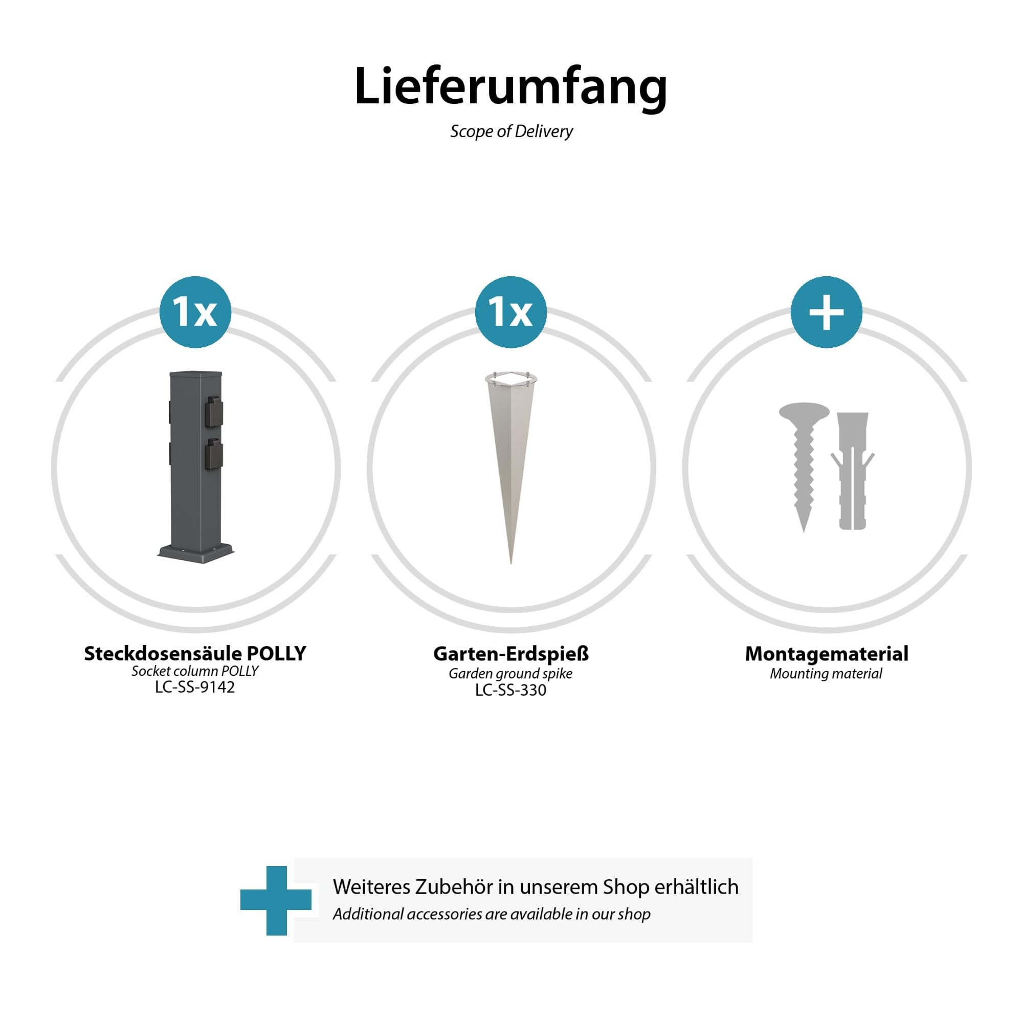 ledscom.de Colonne de Prises de Jardin Polly avec Piquet de Terre pour l'extérieur, IP44, 4-Fois, Acier Inoxydable, carré, Anthracite, 40cm