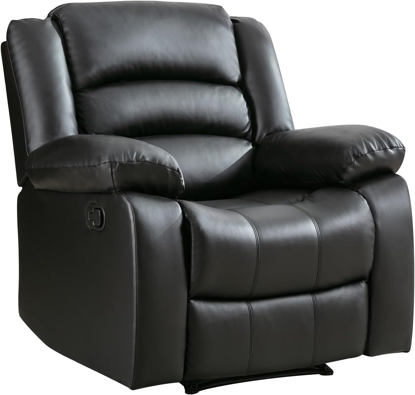 ANJ Black Recliner Chair with Overstuffed Arm and Back, Breathable Faux Leather Manual Reclining Chairs, Living Room Single Sofa Recliners
