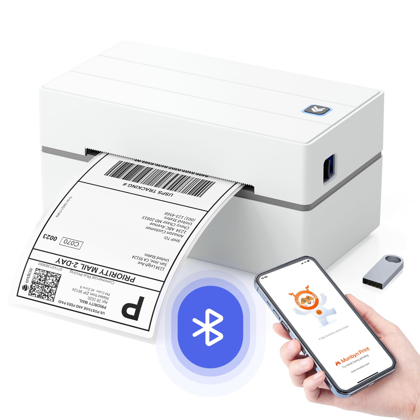 MUNBYN Bluetooth Thermal Printer, 4x6 Self-Adhesive Label Printer, Shipping Label Printer, Compatible with iOS, Android, Windows, Mac, Chromebook, DHL and UPS, Ideal for Business and Home Global Recycled Standard Global Recycled Standard Global Recycled Standard