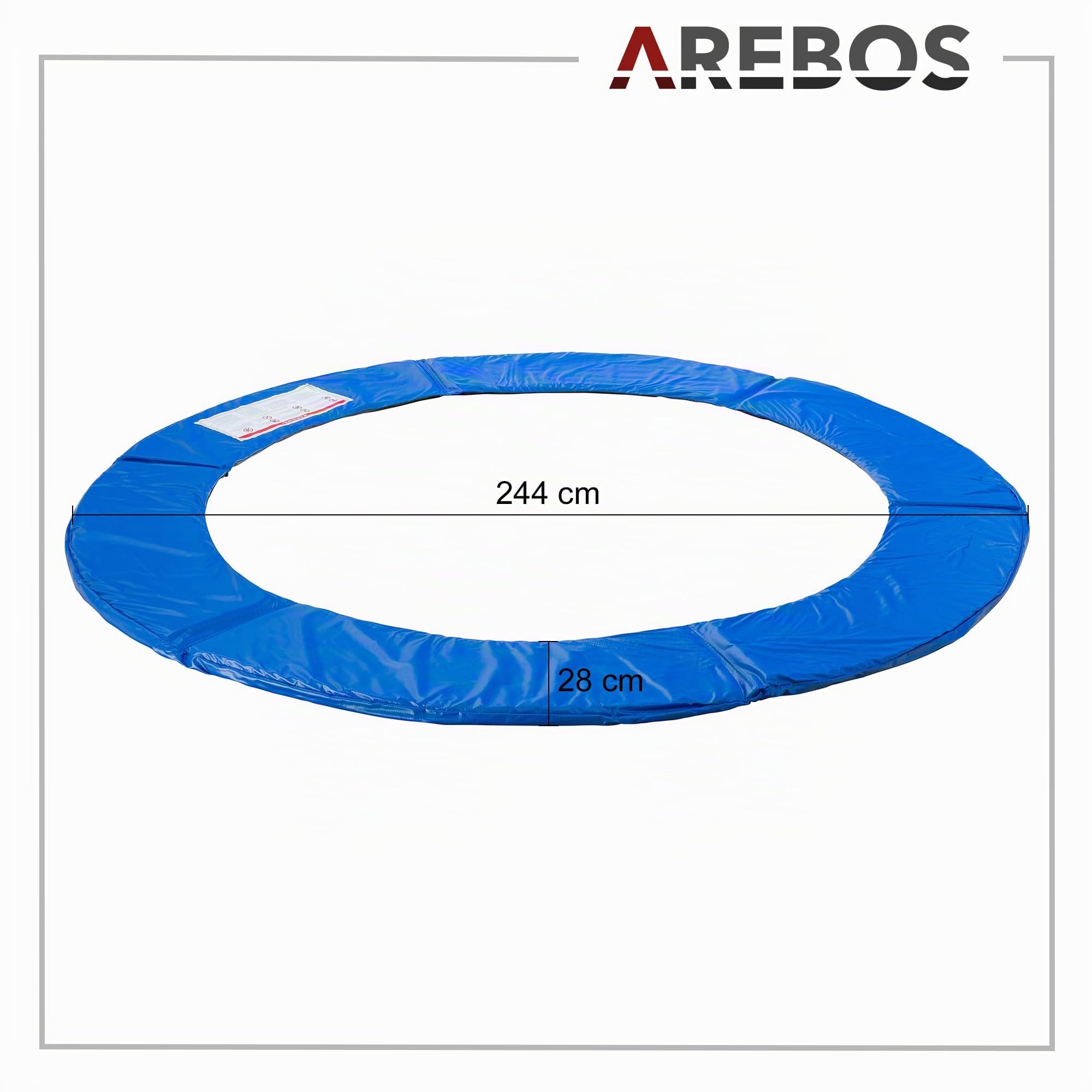 Arebos Paraspigoli per Trampolino Protezione a Molla | Copertura del Bordo del Trampolino | Protezione per Bordo di Tappeto Elastico | 100% Resistente ai Raggi UV antistrappo | Blu 244 cm