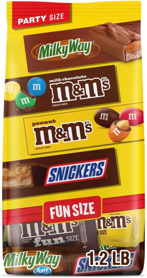 M&M'S Milk Chocolate, M&M'S Peanut Milk Chocolate, SNICKERS & MILKY WAY Fun Size Individually Wrapped Chocolate Summer Candy Bars, Party Size, 19.2 Oz Bulk Bag