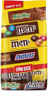 M&M'S Milk Chocolate, M&M'S Peanut, SNICKERS, and MILKY WAY Fun Size Milk Chocolate Candy Individually Wrapped Easter Basket Stuffers, Party Size, 19.2 Oz Bulk Bag