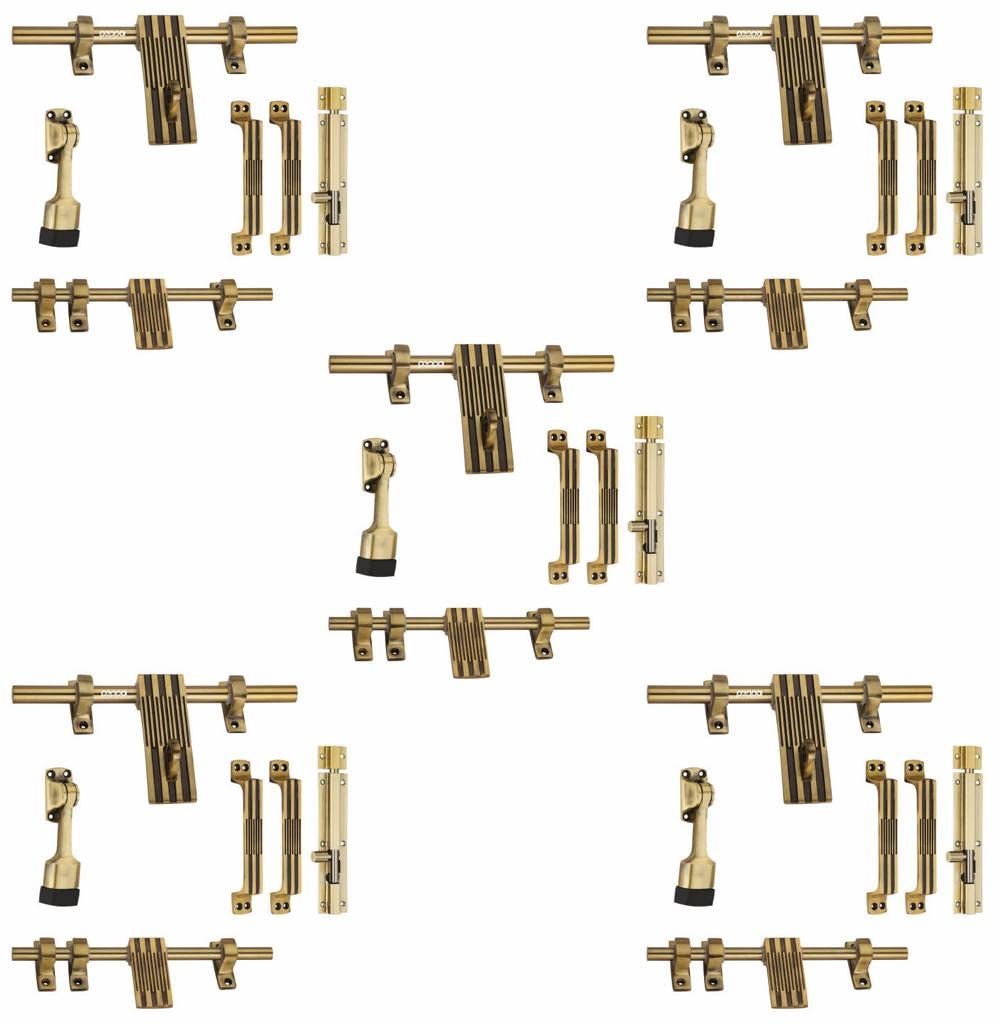 Peppa™ Antique Brass Finish Standard Size Door Fitting Accessories Premium Kit (Front Aldrop,Back Latch,Two Handles, Door Stopper &Tower Bolt, Golden, 6 Count) (3LINES) Pack of 5 (B09TZ71FX5) Amazon Price History, Amazon Price Tracker