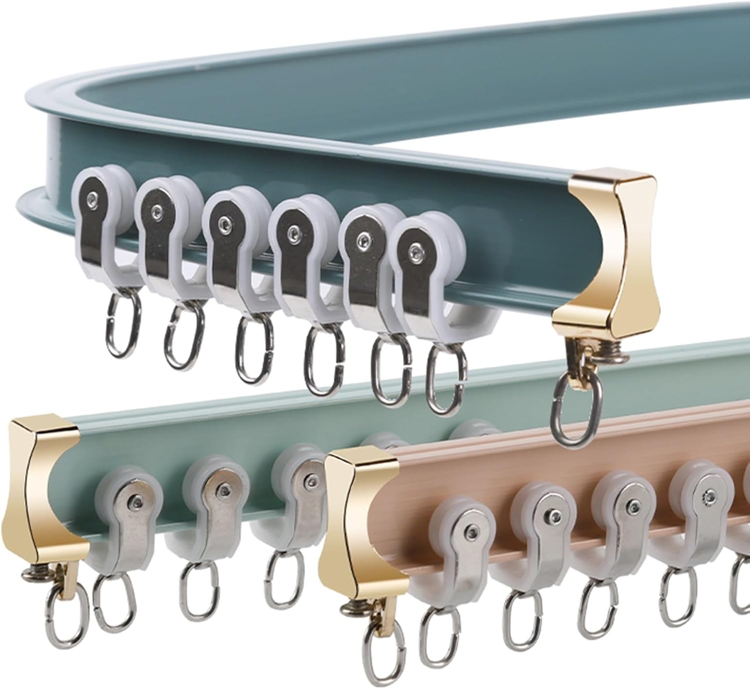 Curtain Track Aluminium Curtain Rails Stainless Steel Mute Pulley Triple Sound Deadening Curtain Track Kit Perforated Ceiling Track Privacy Partition(Blue,8.9ft)