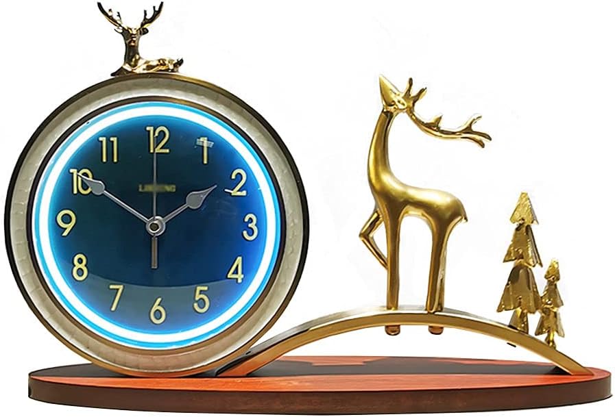Table Clock Silent Table Clock Imitation Deer Table Clock Home Living Room Bedroom Decoration Desktop Ornaments Table Clock 10.82 Inches Table Clock (Color : B) (A)