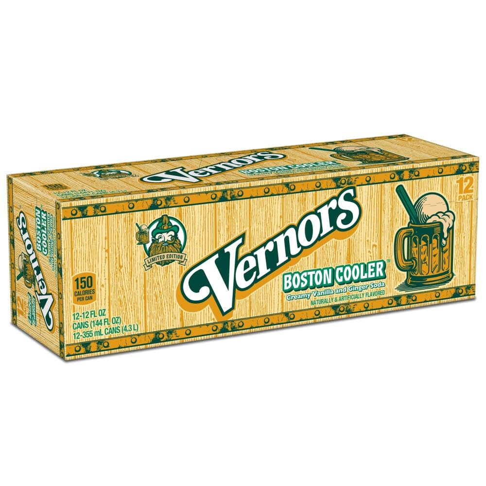 Vernors Boston Cooler Ginger Soda, Creamy Vanilla and Ginger Blend, 12 fl oz Cans, 12 Count