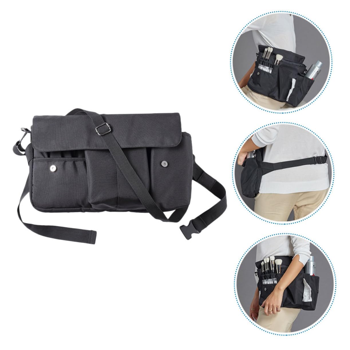 Bolsa Organizadora de Maquillaje Cinturón, Lona Negra Portátil