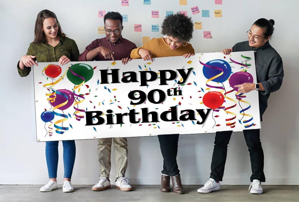 VictoryStore Waterproof Banners: Happy 90th Birthday 2 feet X 4 feet Vinyl Banner (2x4 Feet)
