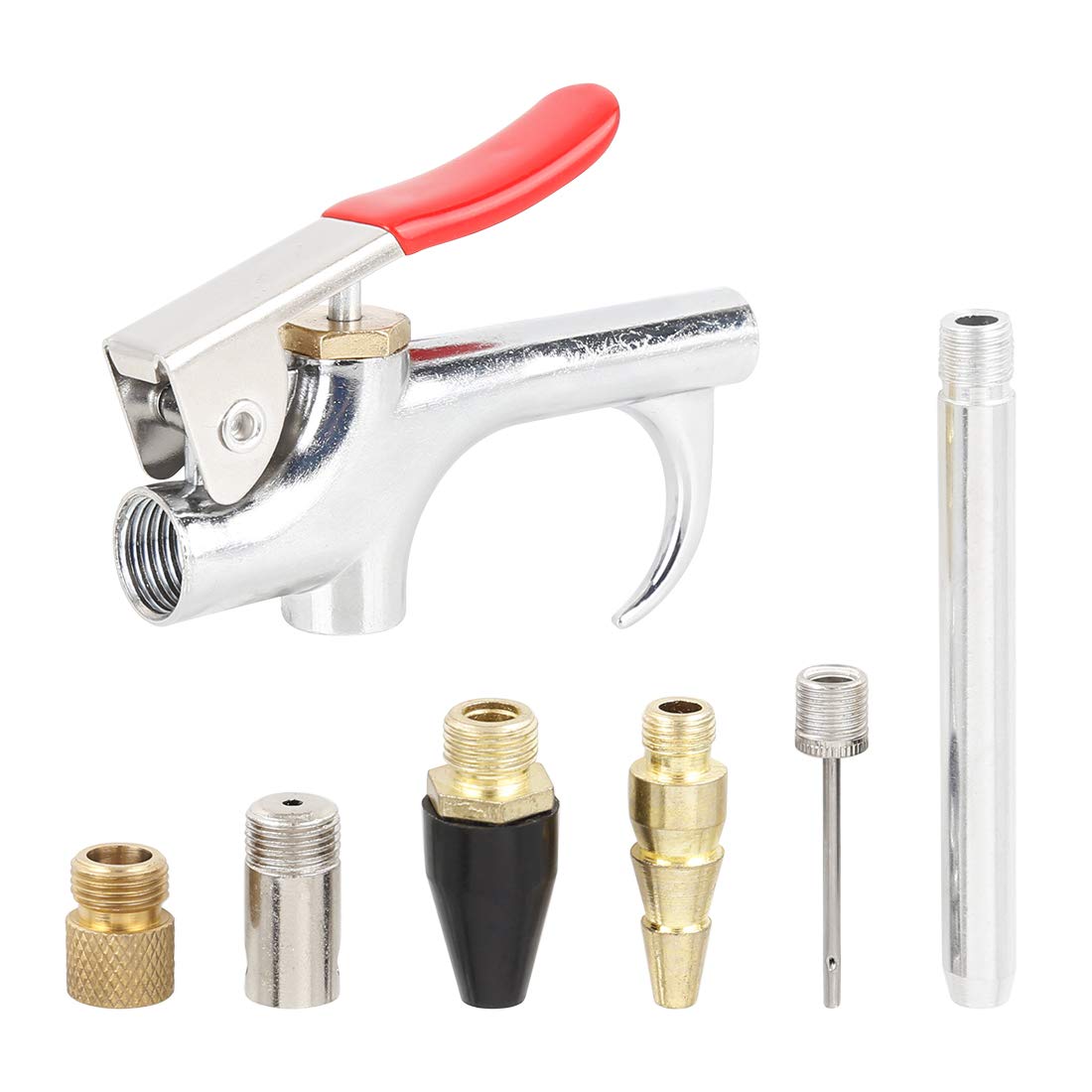 X AUTOHAUX Rubber Metal Car Air Blow Gun Dust Removing Blower Compressor with Interchangeable Nozzles -7 Pieces Tools Kit