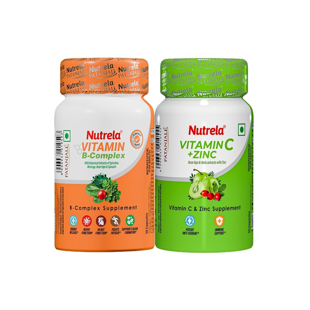 Nutrela Vitamin B-Complex (30 Capsules) and Vitamin C + Zinc (60 Capsules) Combo Pack-image-17