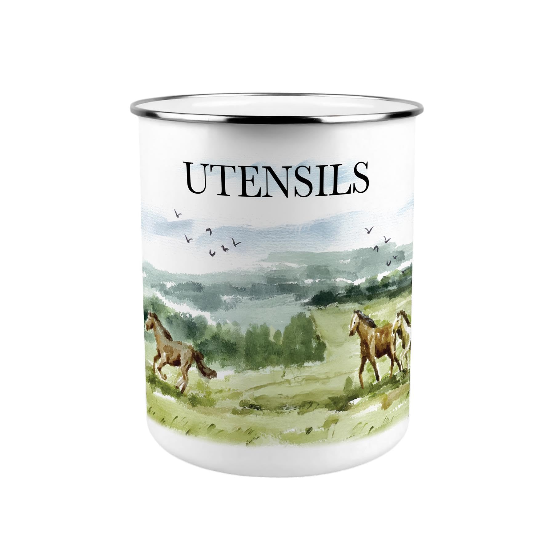 Wild Horses Utensil Holder - XL Metal Storage Pot for Kitchen Counter
