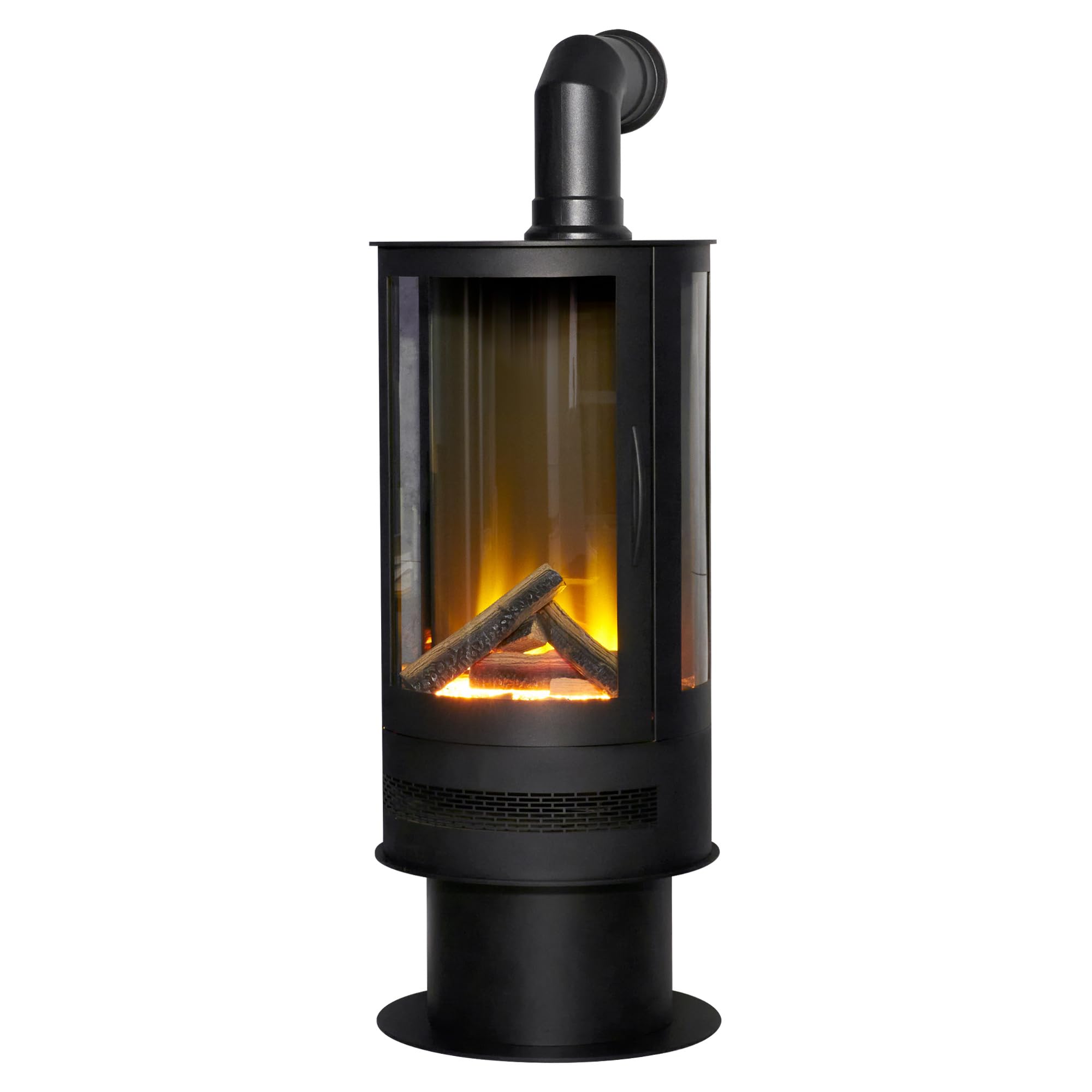 Acantha Black Orbit Cylinder Electric Stove & Angled Stove Pipe In