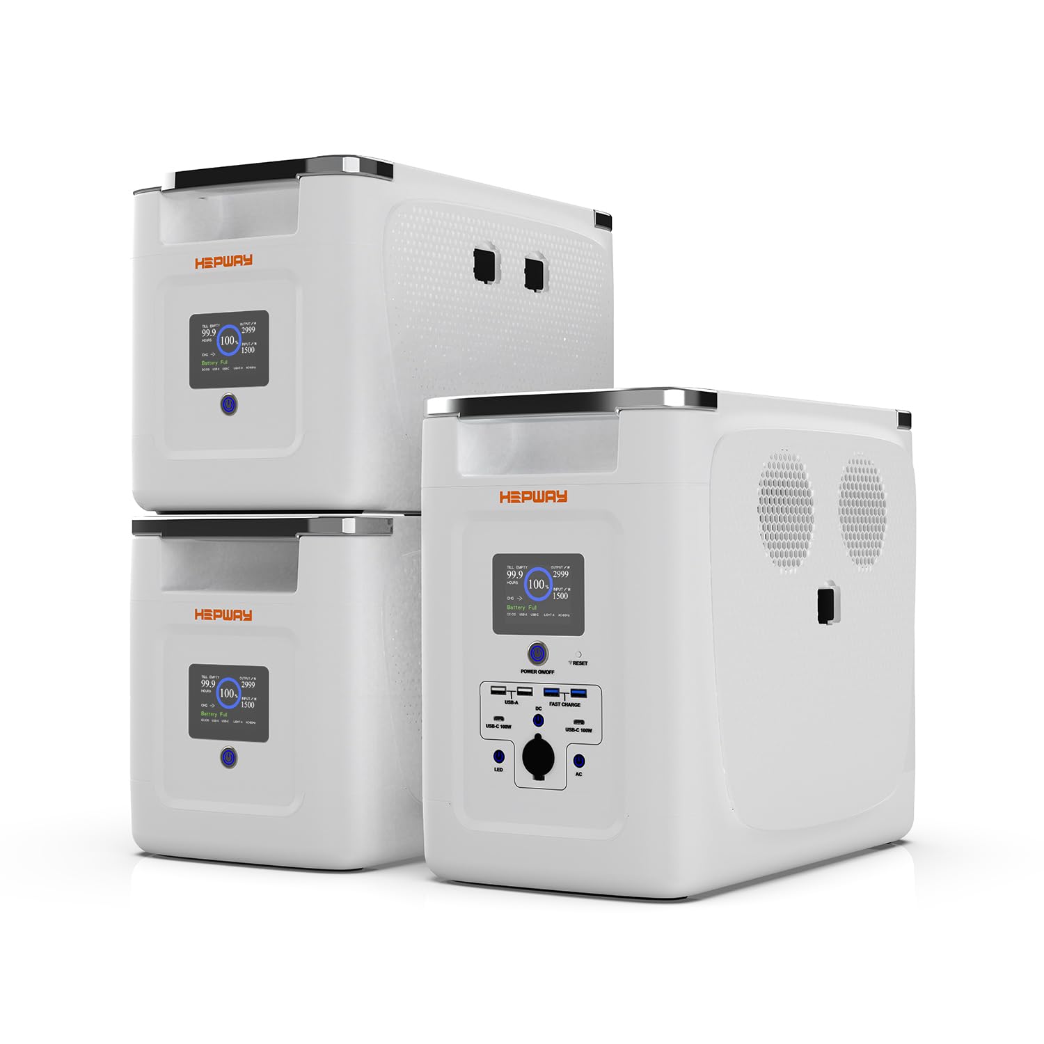 HEPWAY Portable Power Station with 2 Pcs Extra Battery 2000W 6144Wh LiFePO4 Expandable to 32KWh E-Turbo Output 3600W