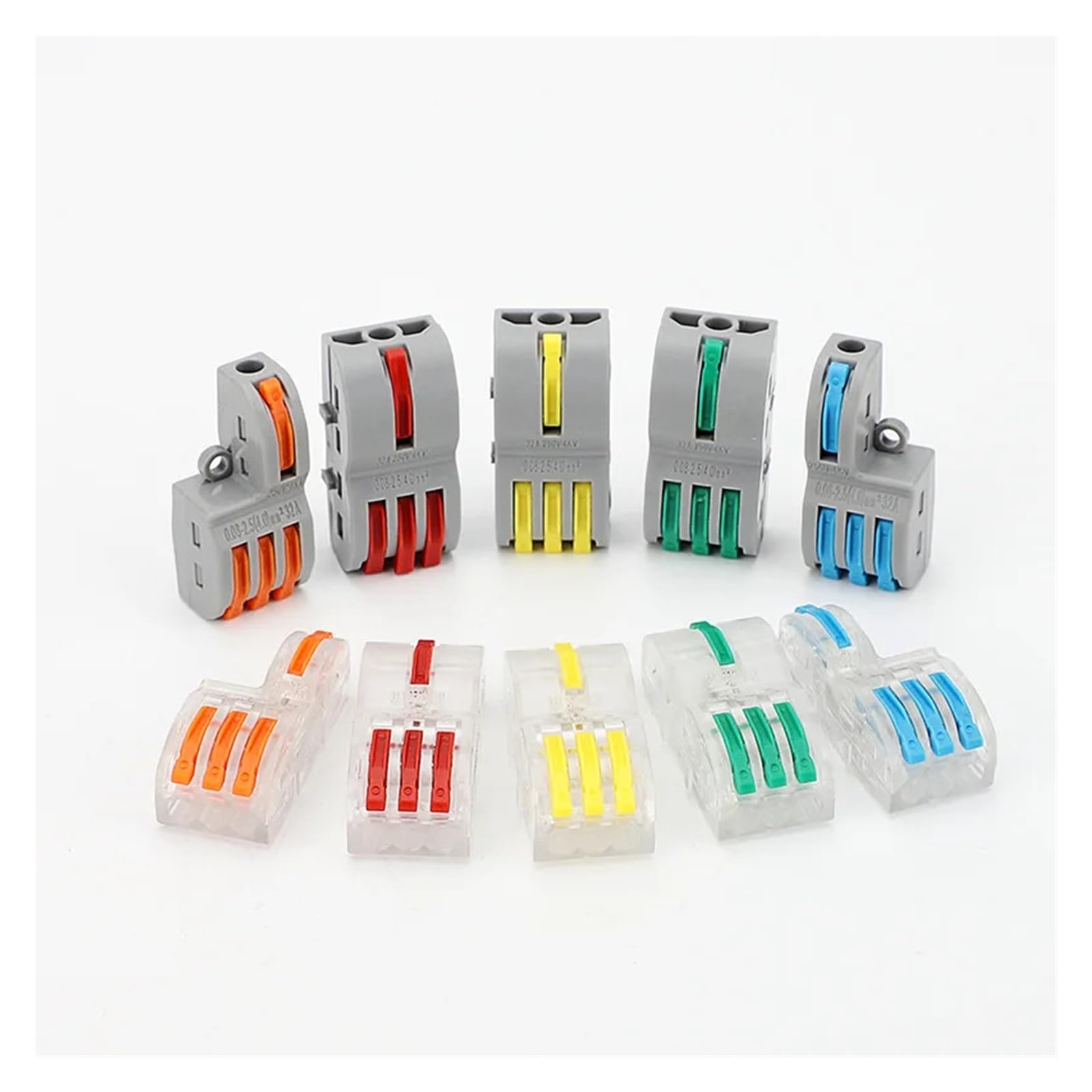 Conector de cable palanca 10/100 piezas 2-5 vías 28-12 AWG | Kit De Conector De Cable De Palanca,Diseño De Empalme Compacto For Conexión Rápida(1-In 2-Out,50 PCS)
