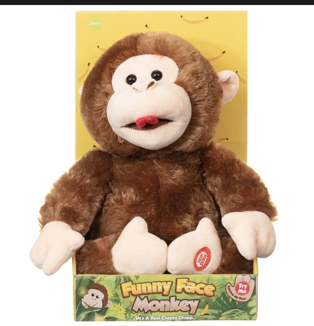 FAHAAM New||Amazing Funny Face Monkey Giggling Interactive Plush Toy, Squeeze Foot to Activate, 22cm, Ages 24 Months and Up, Battery Operated||Ideal interesting Gift 4 kids||
