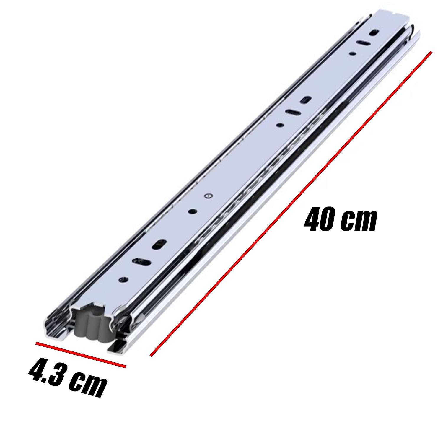 Badem10 Bilyalı Dolap Çekmece Rayı Metal En 4.3 cm Uzunluk 40 cm