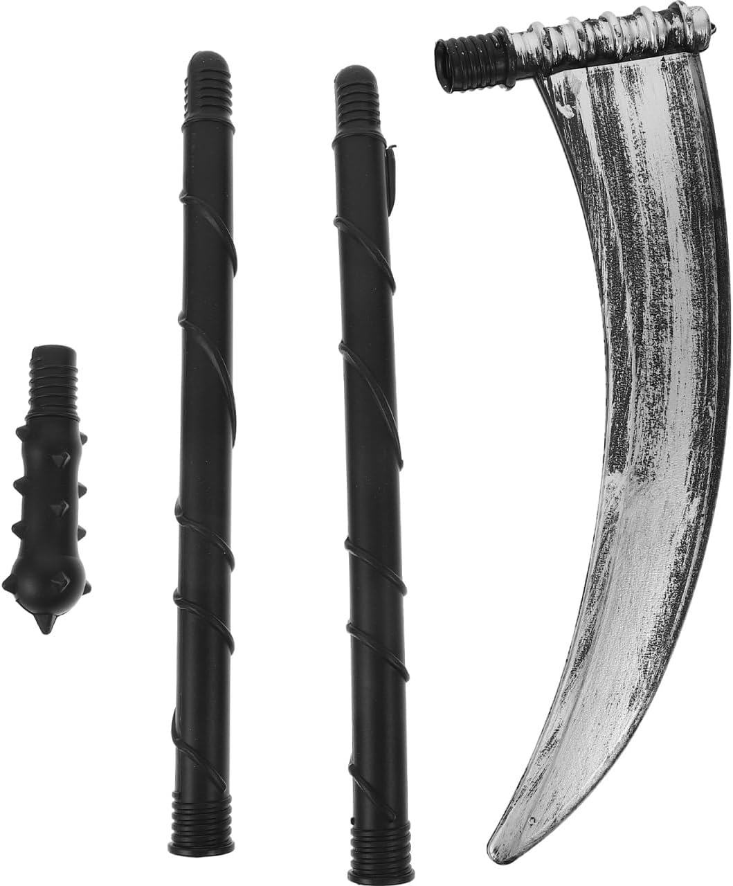 SEWACC Adjustable Grim Reaper Scythe, 31.49 Inch Halloween Plastic Sickle Prop, Faux Scythe Costume Accessory for Kids and Adults Silver