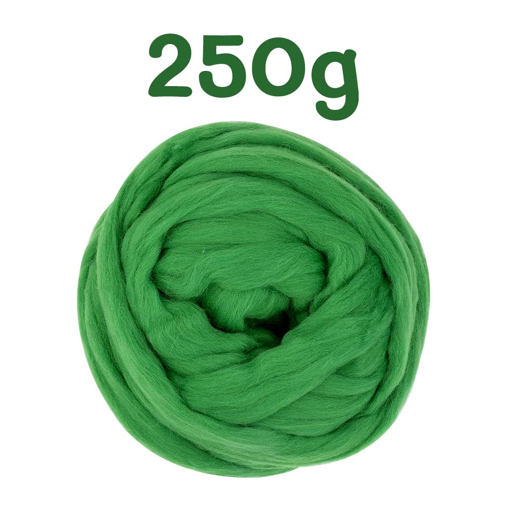 Wełniane rowingi luzem – 250 g, gruba przędza wełniana, do filcowania igłowanego, miękka wełna filcowa, do ręcznego wirowania, mieszania, tkania i majsterkowania (trawa zielona)