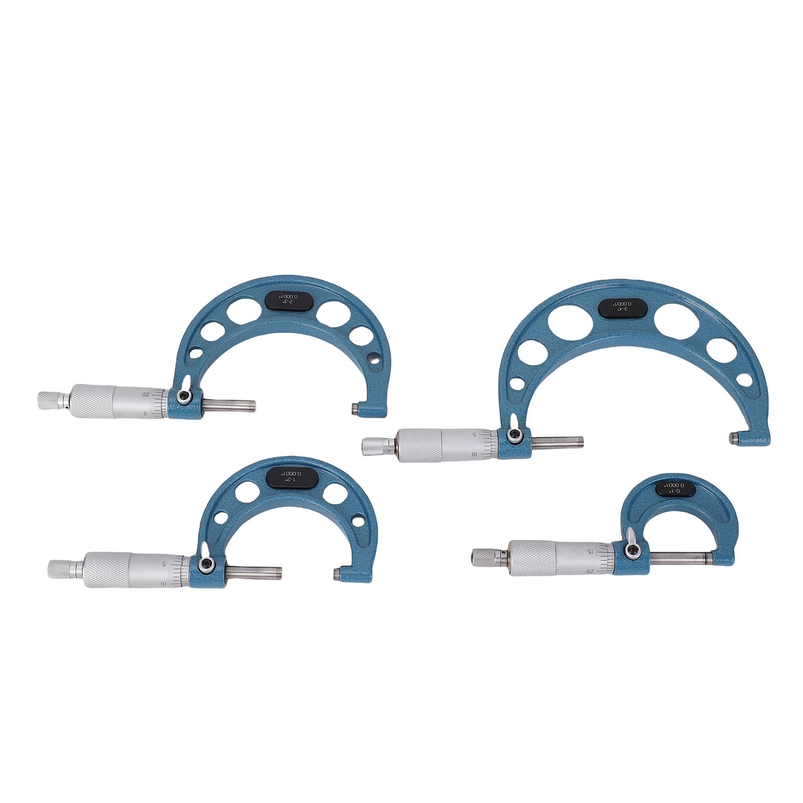 Außenmikrometer-Set, 4-teilig, 0–4 Zoll Bereich, 0,0001 Zoll Genauigkeit, Maschinen-Mikrometer, Legierungs-Mikrometer mit Aufbewahrungsbox und Kalibrierschlüssel für die Maschinentechnik