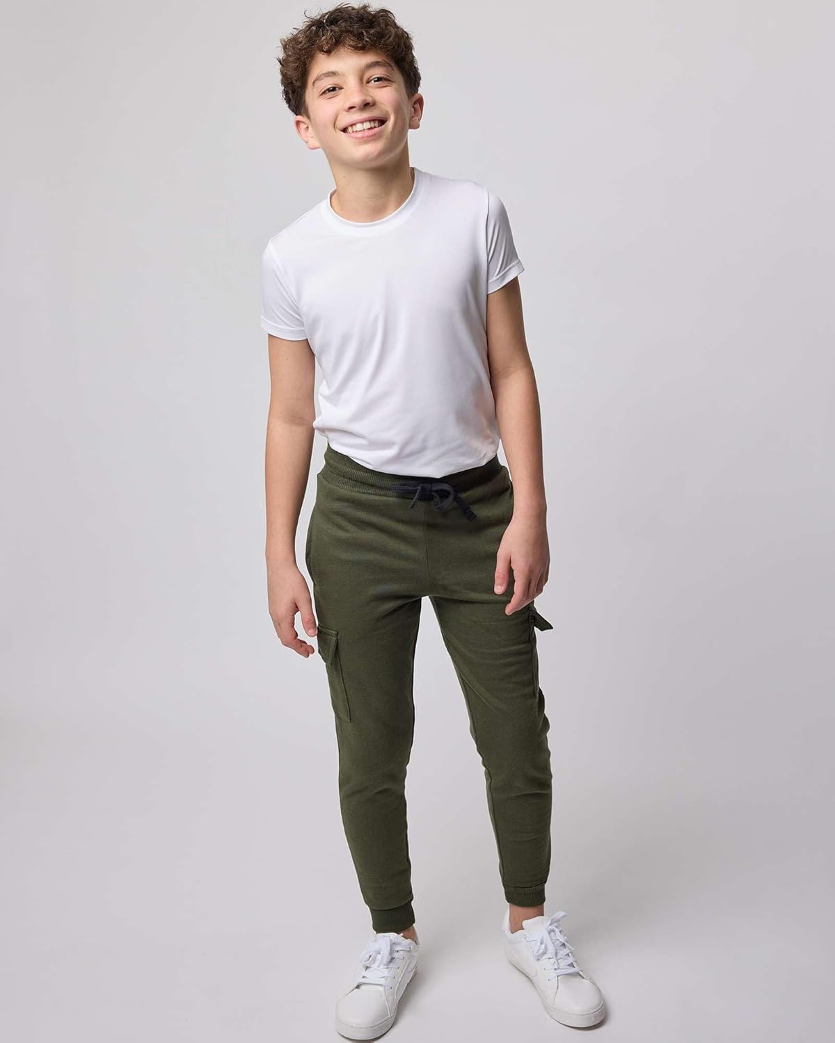 Real Essentials 3 Pack: Boys' Cotton Fleece Cargo Joggers Athletic Sweatpants - Kids Casual Sports Pants Pockets (Ages 6-16) - Image 6