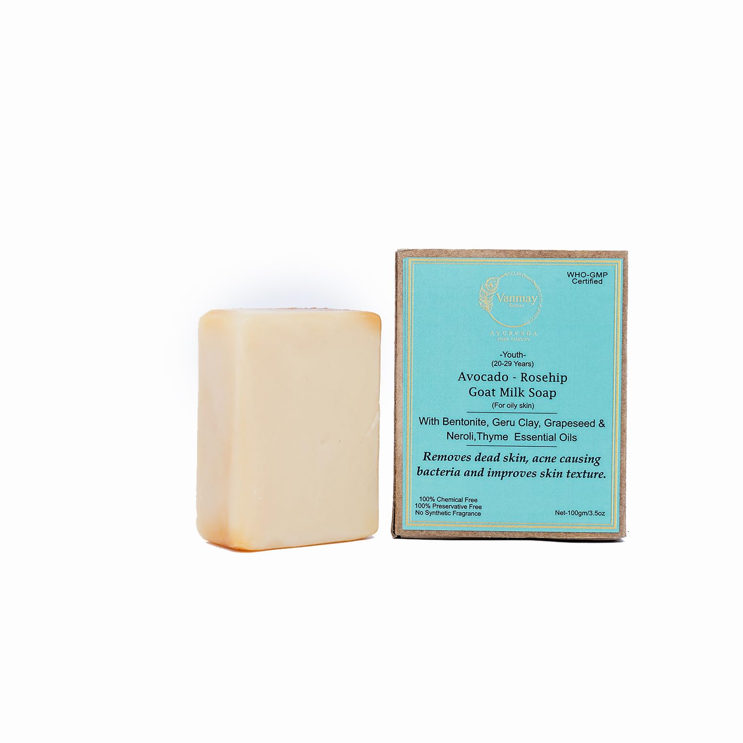 Avocado-Rosehip Goat Milk Soap For Youth(20-29 Years)|For Oily Skin| Removes Dead Skin, Acne Causing Bacteria| Improves Skin Texture|100 Gm