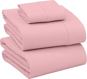 RUVANTI 100% Cotton Twin XL Sheet Sets, 3 Pieces, Soft & Breathable Percale Weave Bedding, Deep Pocket 16", Hotel Standard, Crisp Cool Feel, Durable, Perfect Size Dyed Sheets, Bridal Rose