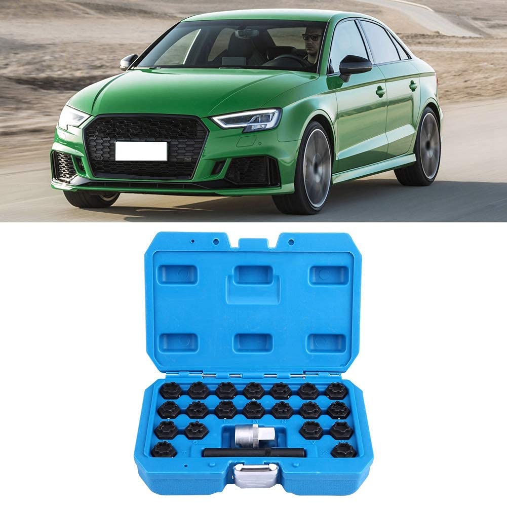 22 Piezas Juego de llaves de tuercas de bloqueo de rueda de, Herramienta de Juego de zócalos torcidos para quitar tornillos de tuercas antirrobo de rueda de coche de aleación de acero con juego de ada