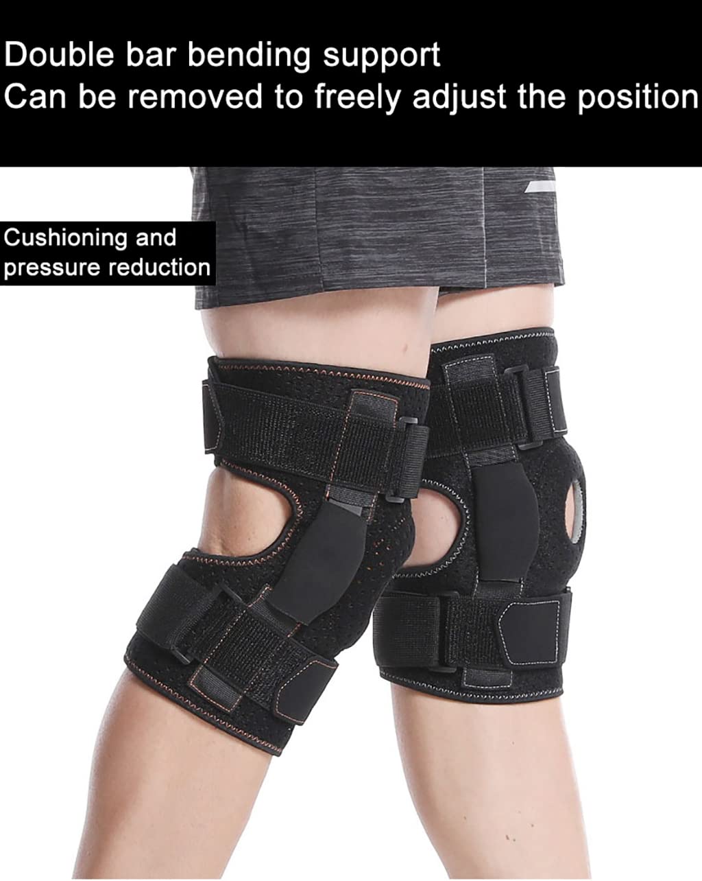 Rodillera de 2 piezas con bisagra - Rótula abierta ajustable con correas paralelas y estabilizadores laterales duales - Soporte de compresión para el alivio del dolor de rodilla y la recuperación
