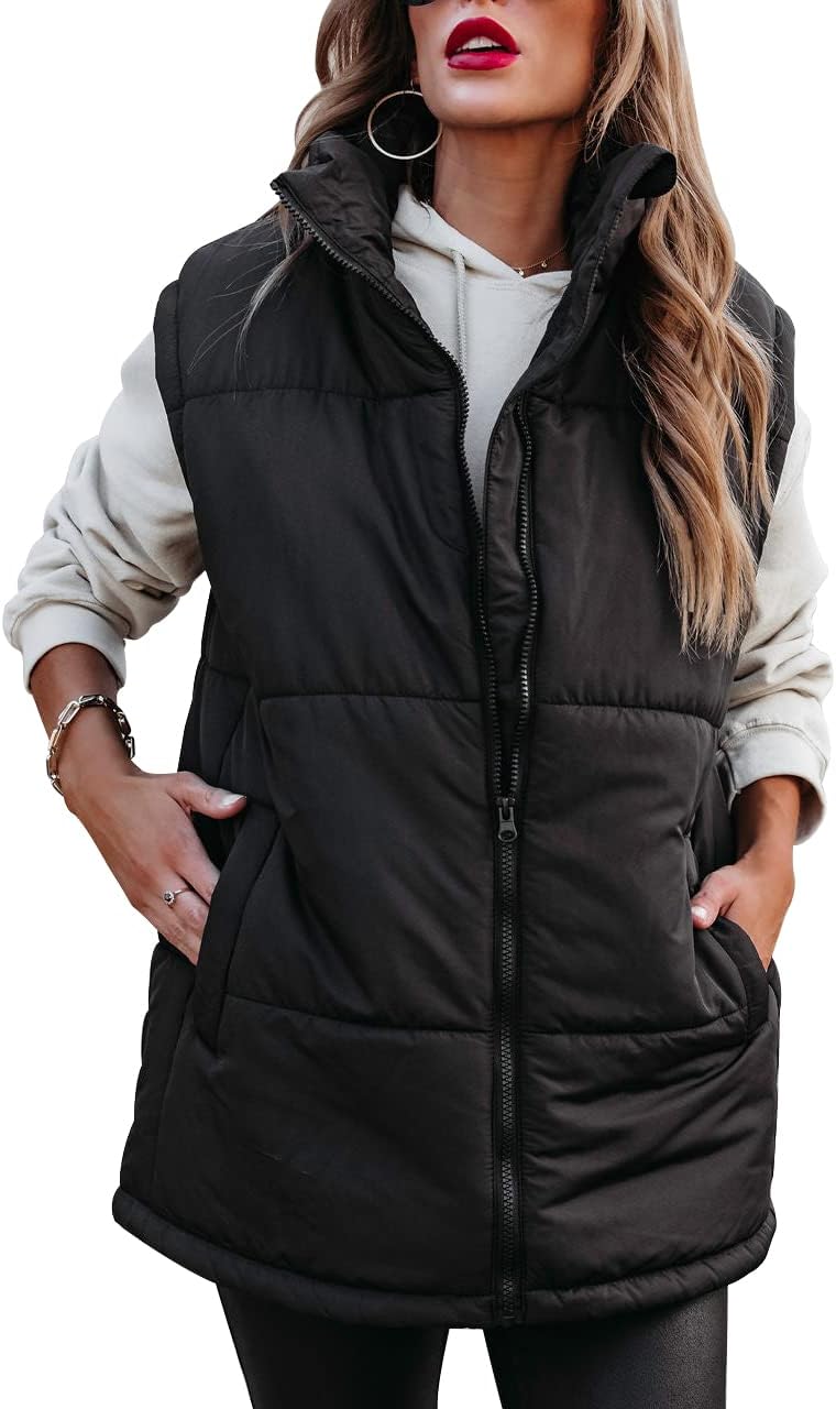 Danedvi Womens Sleeveless Puffer Vest Winter Zip Up Stand Collar Padded Coat Outerwear Vests with Pockets Danedvi Womens Sleeveless Puffer Vest Winter Zip Up Stand Collar Padded Coat Outerwear Vests with Pockets
