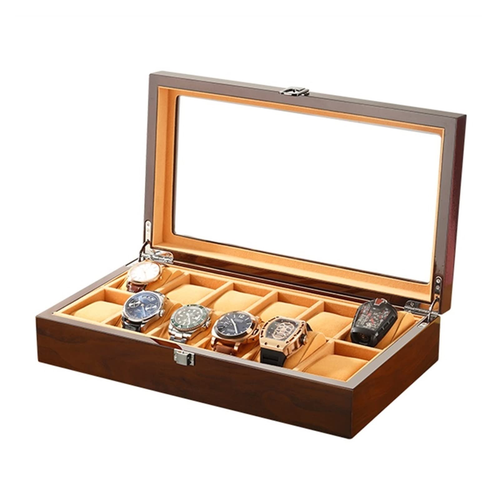 ANVLOJRIH Watch Box Wooden Watch Box Storage Glass Rack Jewelry Display Organizer for and Watches Box(12 squares)