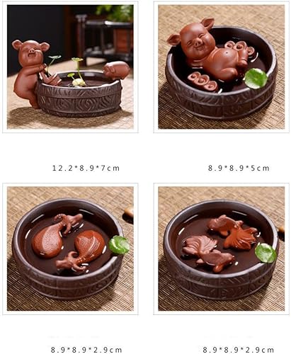 Miniatura 4 de Purple Clay Boutique - Juego de té para mascotas, ceremonia de té de pescado, cerámica que atrae dinero, lindo bonsái de carne, plantas en maceta,