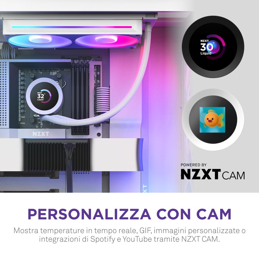 NZXT Kraken Plus 240 RGB - Dissipatore CPU AIO 240mm, LCD - Bianco | AIO 240mm con LCD personalizzabile, ventola F240 RGB Core e NZXT Turbine Pump. Temp migliori, RGB sincronizzato via CAM.