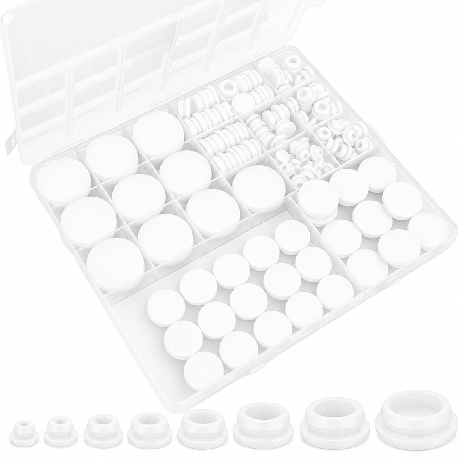 125 PCS Rubber Bungs for Holes, Assorted Sizes of Rubber Plugs, Silicone Plug for Holes, for Car Wiring Furniture (White)