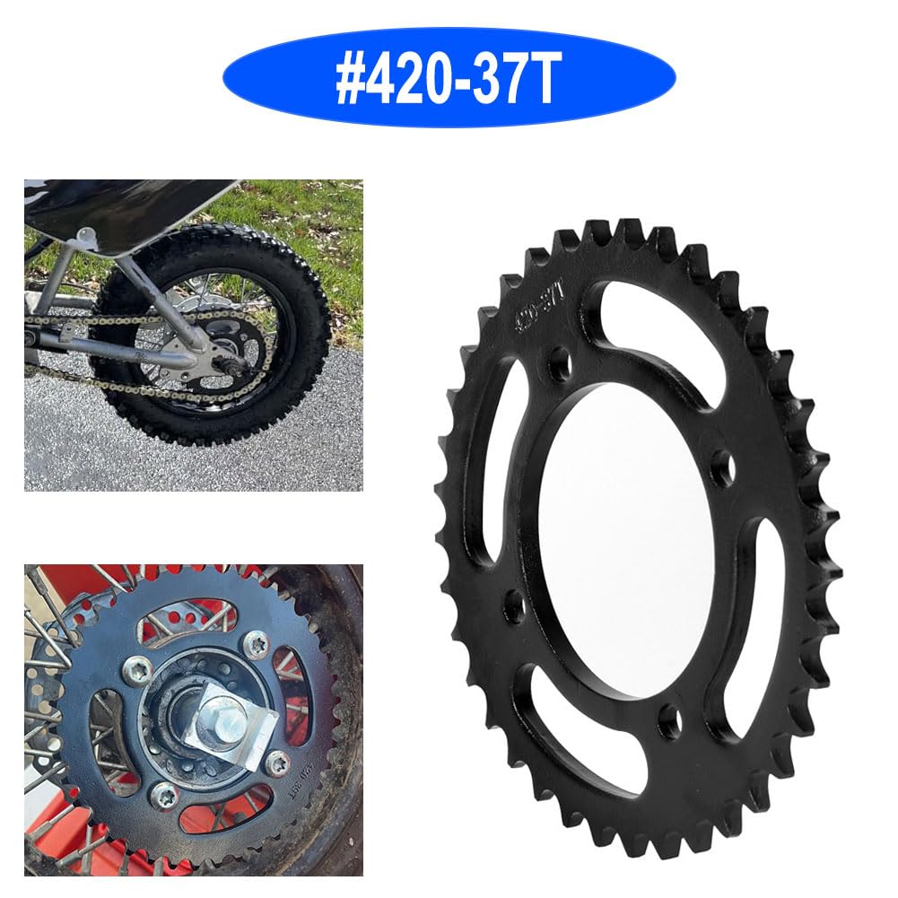 420 Chain Front & Rear Sprockets Set 106L Chain & 37 Teeth Rear Drive Sprocket & 14 Teeth Front Sprocket & Chain tensioner for 50cc 70cc 90cc 110cc 125cc ATV Go Kart Taotao Coolster Mini Pit Dirt Bike
