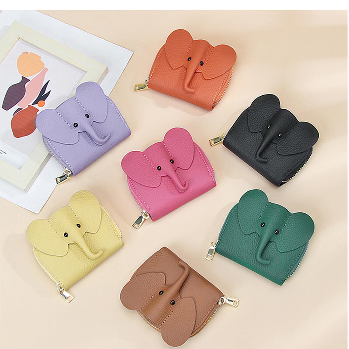 Petit Porte-Monnaie Éléphant En Cuir Véritable Pour Femme Et Enfant - Jaune Avec Pince à Billets