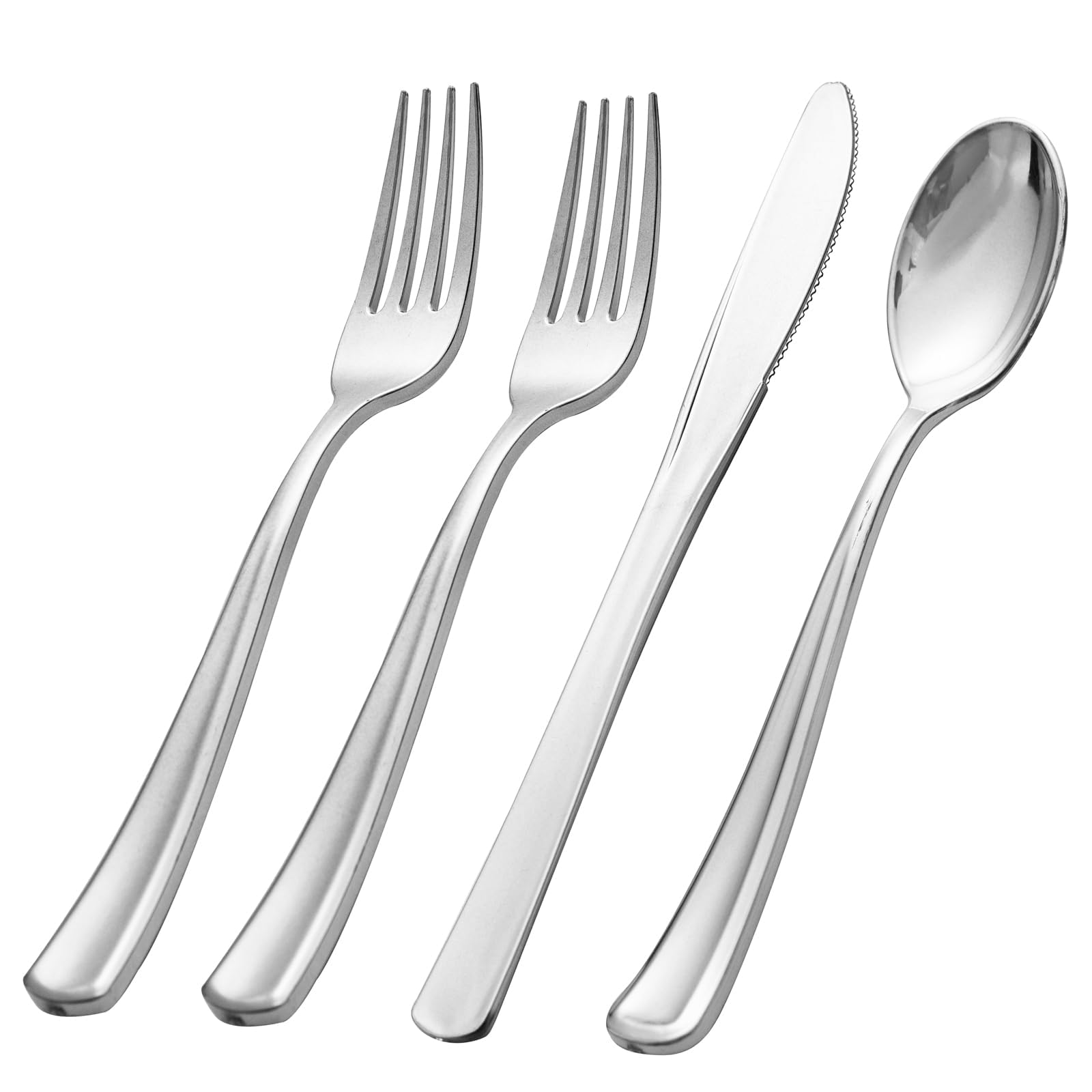 WDF 500PCS Silver Plastic Silverware - Plastic Silver Utensils - 250 Forks 125 Spoons 125 Knives - Heavy Duty Disposable Silverware Sets for Party/Baby Shower/Wedding