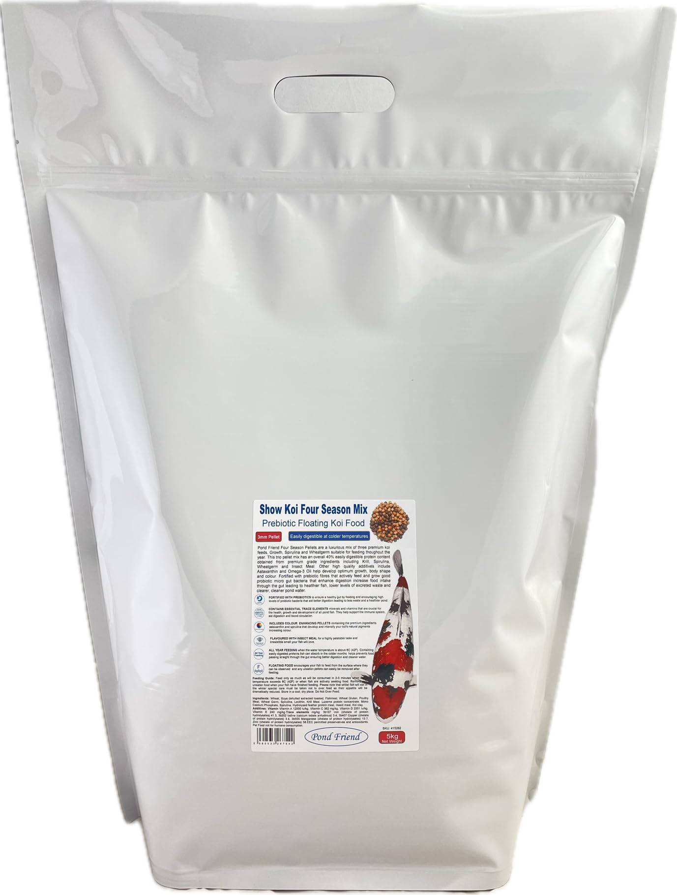 Pond Friend Show Koi Four Season Mix Floating Pond Pellets 5kg 3mm Fish Food Fortified With Prebiotics That Feed Probiotic Bacteria Aiding Digestion & Immune System Health