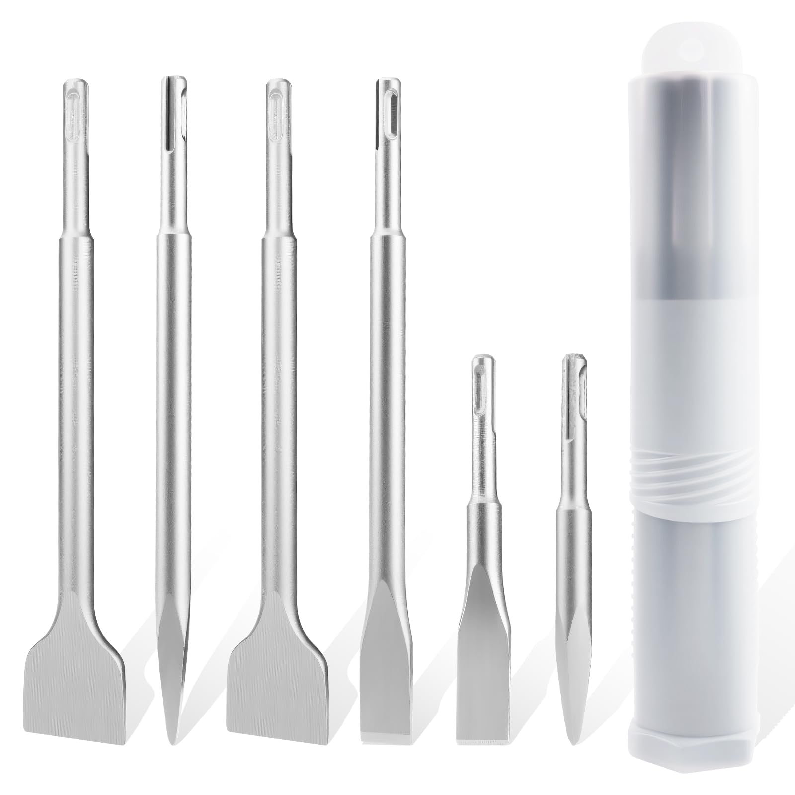 Cincel SDS Plus Juego de 6, Brocas SDS, Brocas Hormigon, 14x150mm&14*250mm Puntero, 20x150mm&20x250mm Cincel Plano, 40x250mm Cincels para Concreto, Mampostería,Taladros Ligeros y Martillos de Impacto