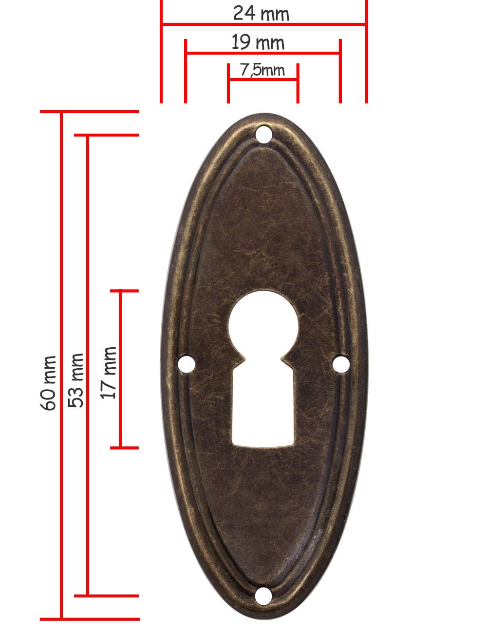 FUXXER 6 x Targhe antiche per chiavi, rosette per serrature, in bronzo e ottone, 60 x 24 mm, set da 6 pezzi