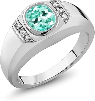 Gem Stone King Oval Ring For Men | Gemstone Birthstone and White Created Sapphire | 925 Sterling Silver | 8X6MM Center with 1.25MM Accents | Sizes 7-13