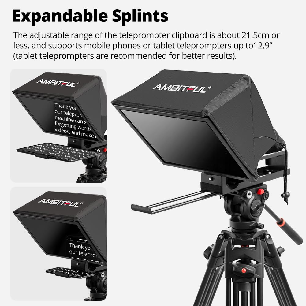 Ambitful T14Pro Téléprompteur 35,6 cm pour Appareil Photo, Tablette iPad Android, Smartphone, contrôle par Application/sans Assemblage, Compatible avec iOS Android, pour Technique en Ligne/Entretien