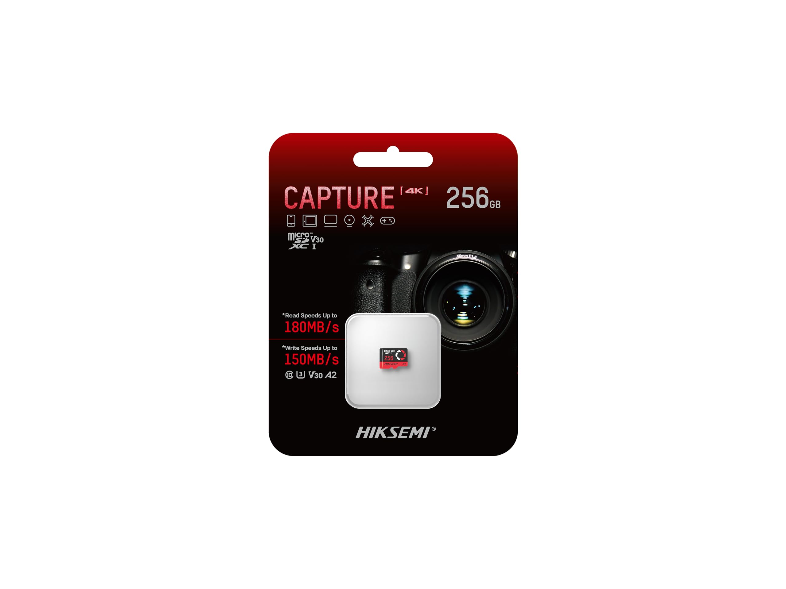 HIKSEMI Tarjeta MicroSD Capture 256GB, V30 A2, Velocidad de Lectura 180MB/s, Velocidad de Escritura 150MB/s