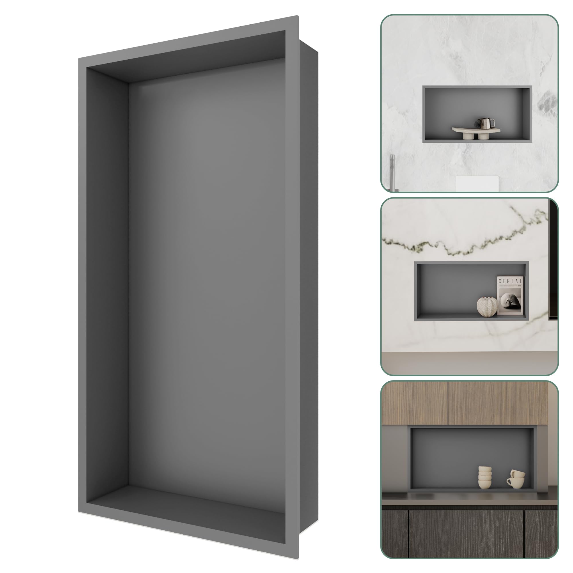 SUPERFLO Stainless Steel Shower Niche 12" X 24", No Tile Needed Recessed Niche Shower For Bathroom Storage & Shower Wall, Gunmetal Gray