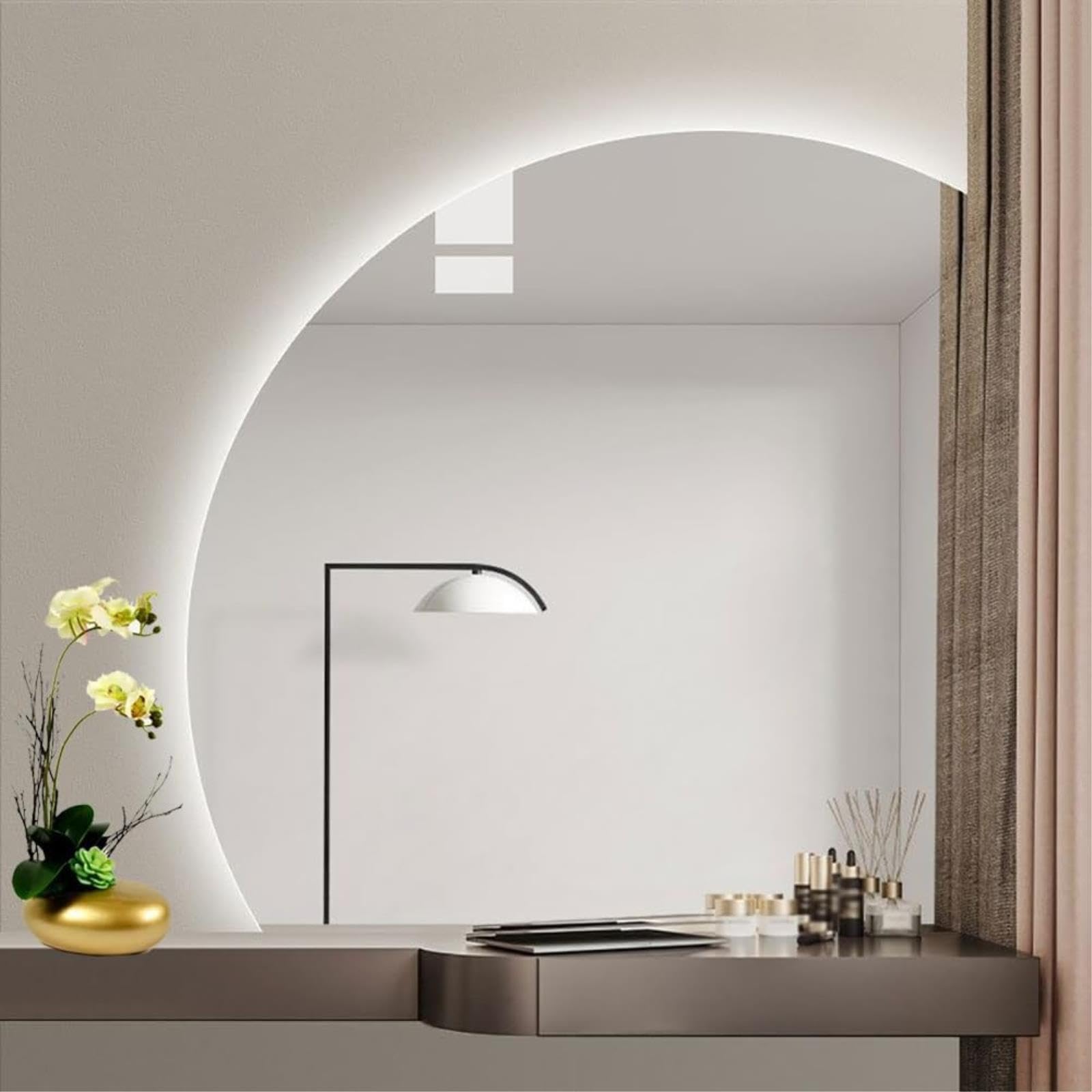 WQZzjm LED Bathroom Mirror with Smart Touch Dimming, WallMounted Makeup Mirror, RetroIlluminated Vanity Mirror, 70x70 cm, Perfect for Grooming and Beauty. (Right Undercut 70L x 70W cm)