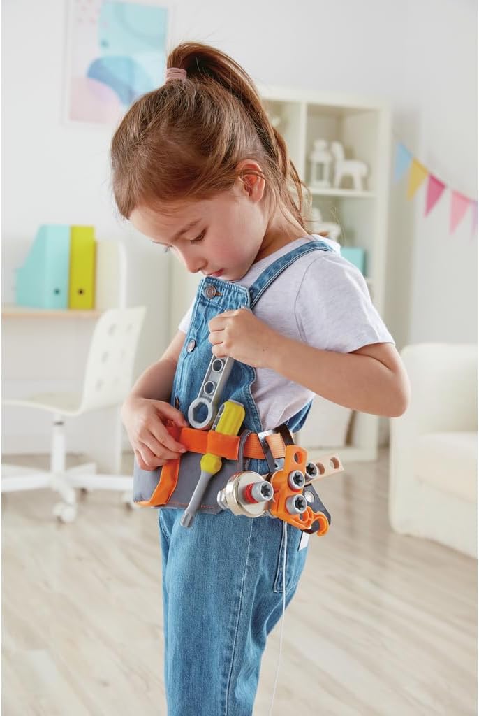 Hape Junior Inventor Scientific Tool Belt | 19 Piece Utility Component STEAM Tool Storage Belt for Children +4 Years