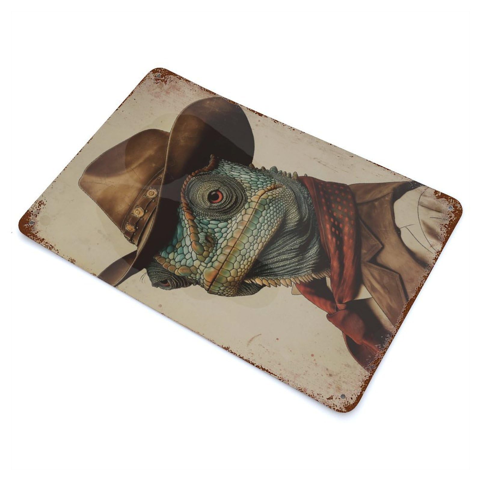 Cowboy Lizard Animal Art Rusty Metal Tin Sign 11.8"x7.9", Ideal for Shed, Workshop And Garage Wall Decor