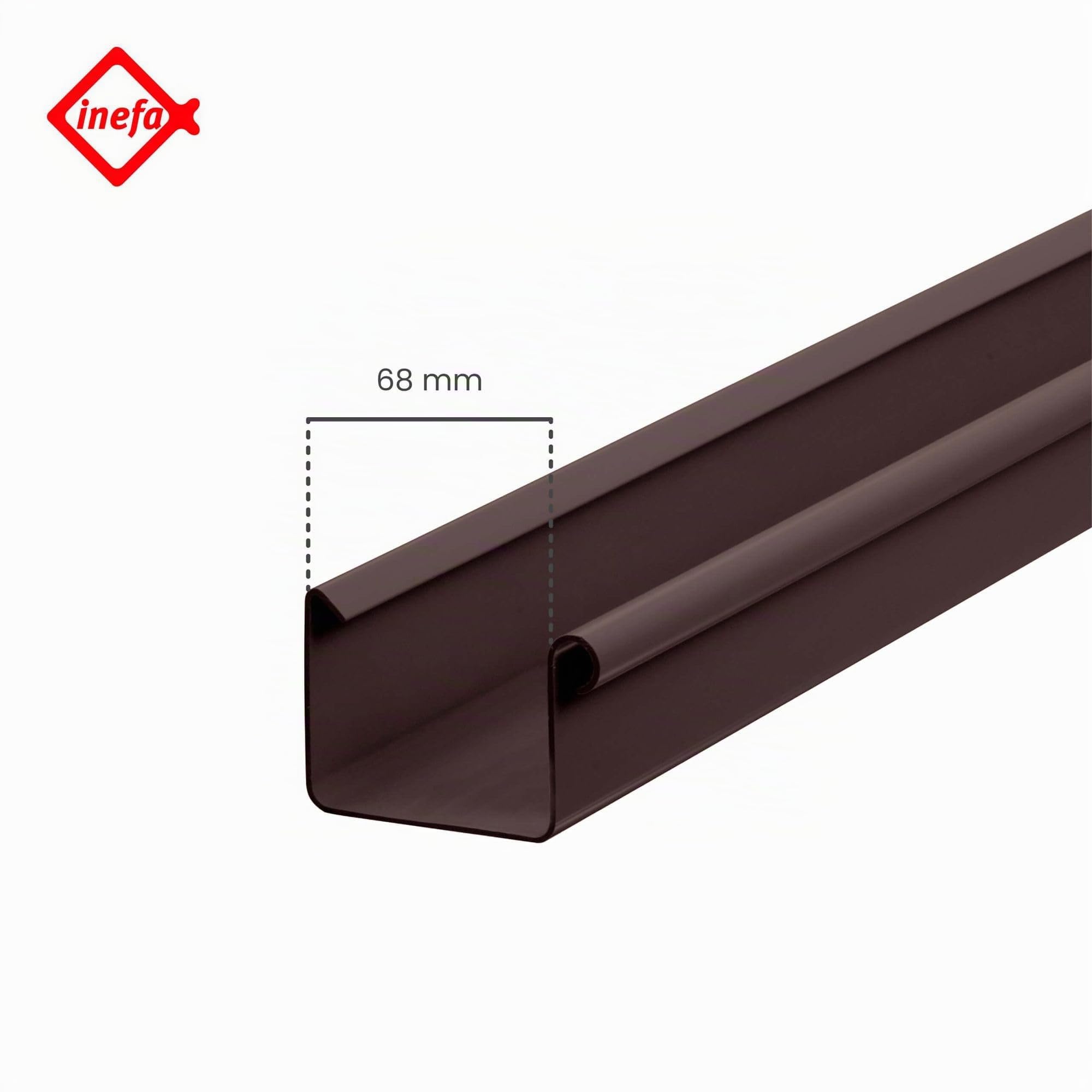 INEFA canalón cuadrado de PVC 200 cm DN68 marrón oscuro, canalón de techo para pabellón, cochera y caseta de jardín, canalón plástico